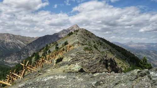 Scenic view of mountain range against sky