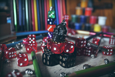 Close-up of toys on table