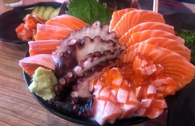 Close-up of sushi in plate on table