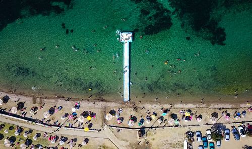 High angle view of people on beach