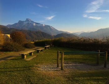 Scenic view of mountains against sky