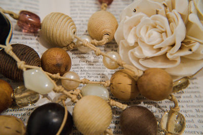 High angle view of shells on table