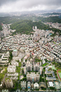 High angle shot of townscape against sky