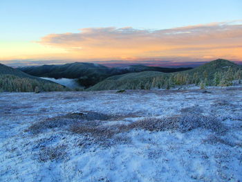 Scenic view of landscape against sky during sunset