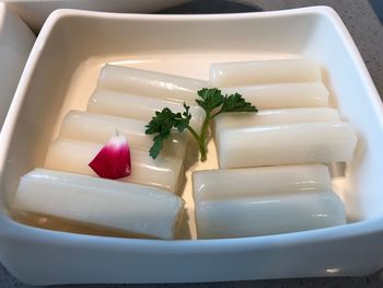 Close-up of dessert in plate on table