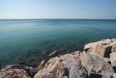 Scenic view of sea against clear sky