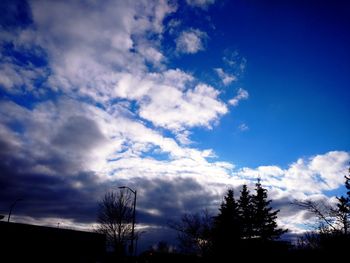 Silhouette of trees against cloudy sky