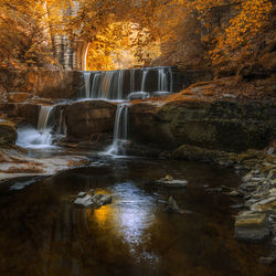 Waterfall in forest during autumn