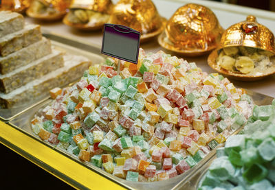 High angle view of colorful candies at store for sale