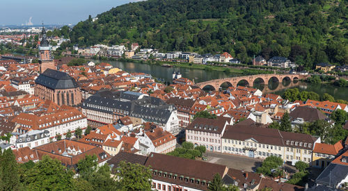 High angle view of buildings in city