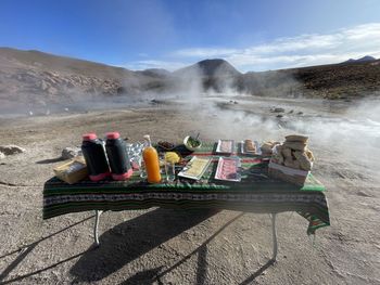 Breakfast at geyser del tatio in the atacama desert