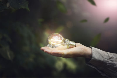 Illuminated lightbulb on hand