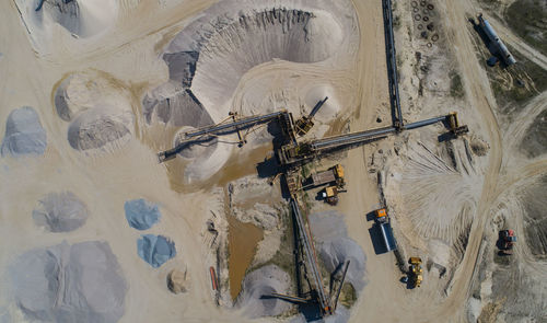 Gravel quarrying in a gravel pit during a drone flight