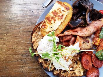 Close-up of cropped food on table