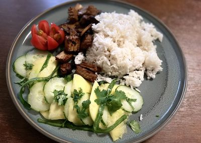 Close-up of food served in plate