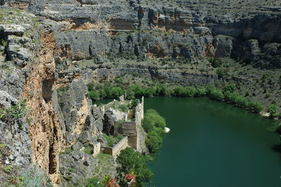 High angle view of rocks in water