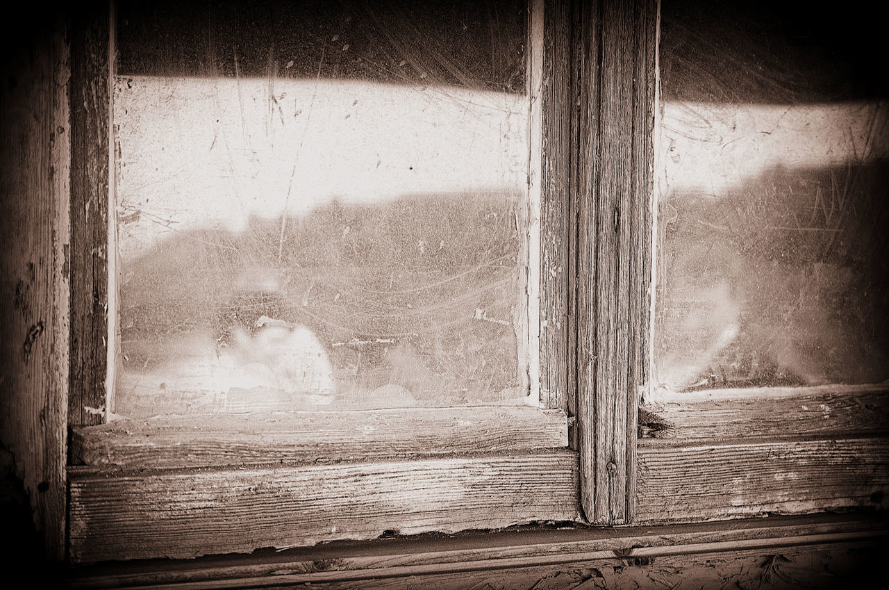 window, indoors, glass - material, wood - material, transparent, curtain, one person, day, house, looking, reflection, real people, home interior, close-up, door, old, wood, innocence, window frame, wood grain