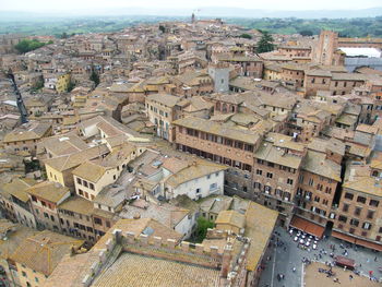 High angle view of buildings in city