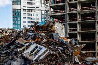 Stack of garbage on metal structure