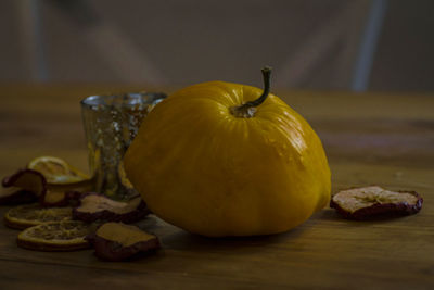 Close-up of pumpkin on table