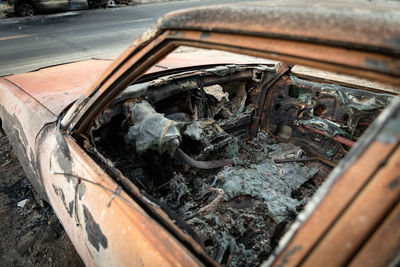 Close-up of abandoned car