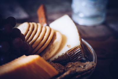 Close-up of dessert served on table