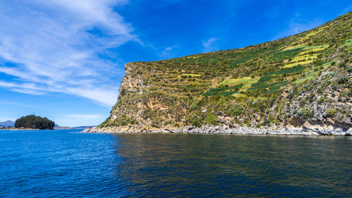 Scenic view of sea against blue sky