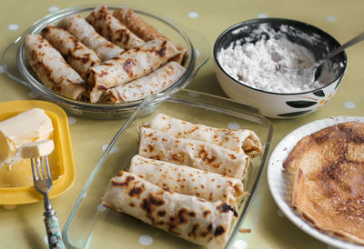 High angle view of food in plate on table