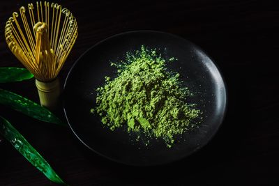 High angle view of vegetables in bowl on table