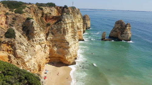 Panoramic view of rocks on sea against sky