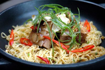 Close-up of noodles in bowl