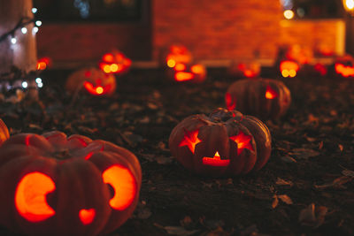 Close-up of jack o lantern at night