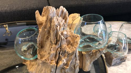 High angle view of glass of water on table