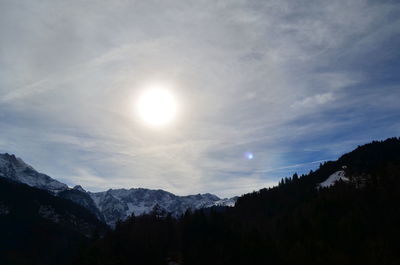 Scenic view of silhouette mountains against sky