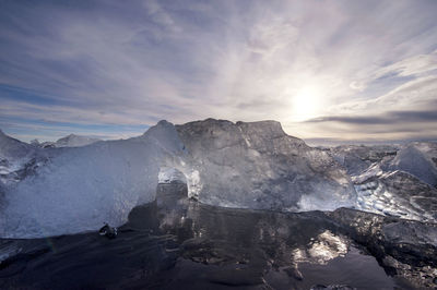 Scenic view of mountains against sky during winter