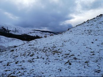 Scenic view of snow covered mountains against sky