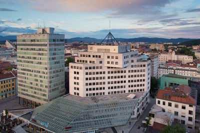 High angle view of buildings in city