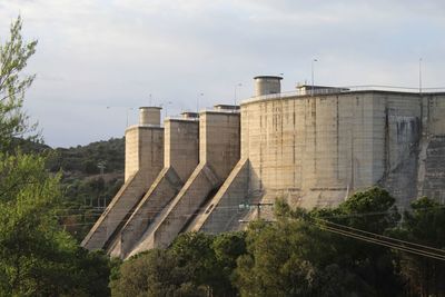 High angle view of dam against sky