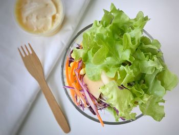 High angle view of food in plate