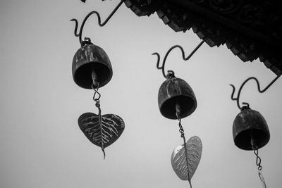 Low angle view of lanterns hanging on wall