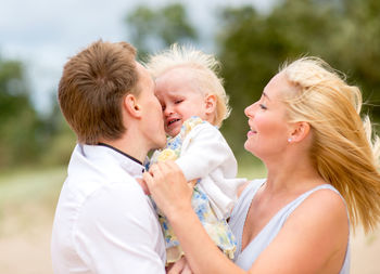 Close-up of father with daughter