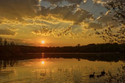 Scenic view of lake against sky during sunset