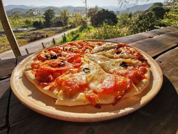 Close-up of pizza on table