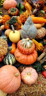 High angle view of pumpkins for sale at market stall