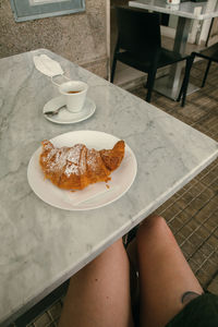 High angle view of breakfast on table