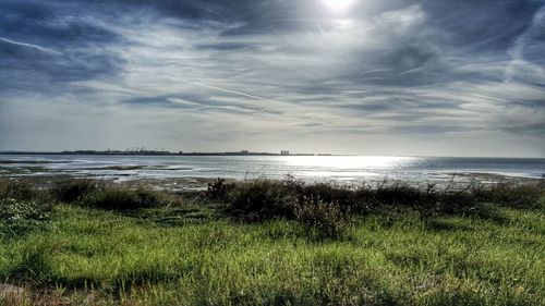 Scenic view of sea against cloudy sky