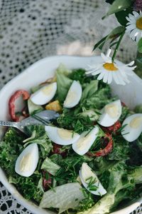 High angle view of food in plate