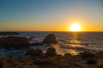 Scenic view of sea against sky during sunset