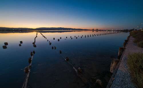 Scenic view of lake against sky during sunset