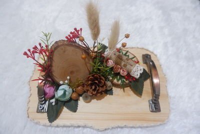 High angle view of flowering plant on table